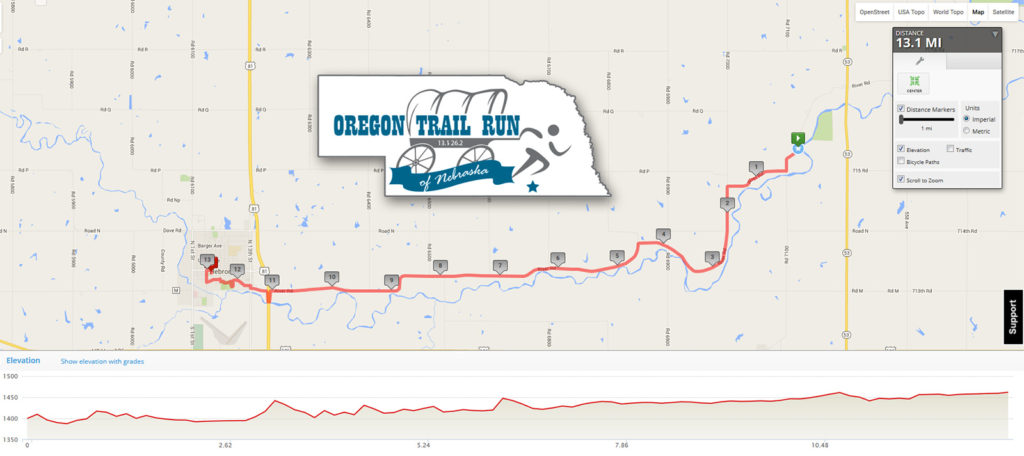 Oregon Trail Run of Nebrasaka - Half Marathon Map