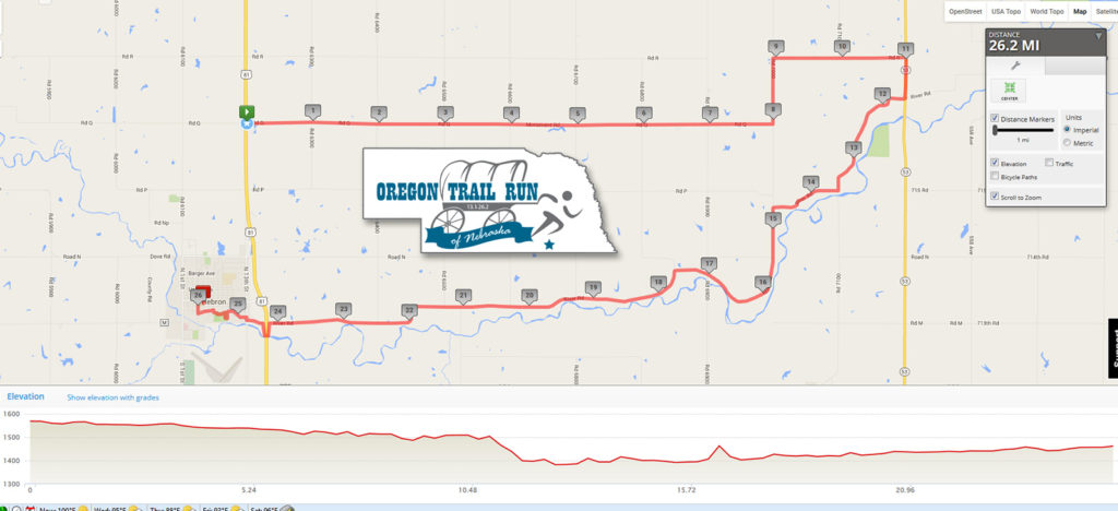 Oregon Trail Run of Nebrasaka - Marathon Map